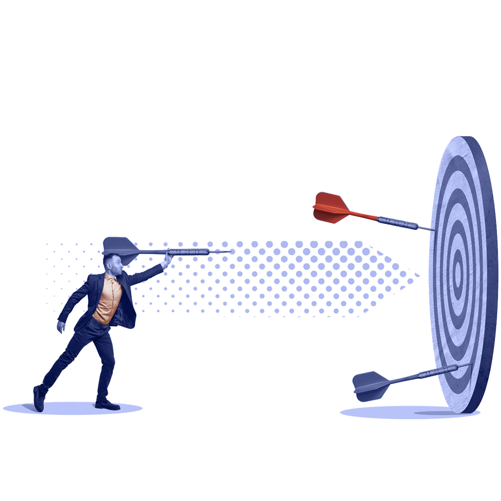 Process-Action Man running forward along diverging upward arrows, symbolizing accelerated growth, direction, and momentum in a coaching program.