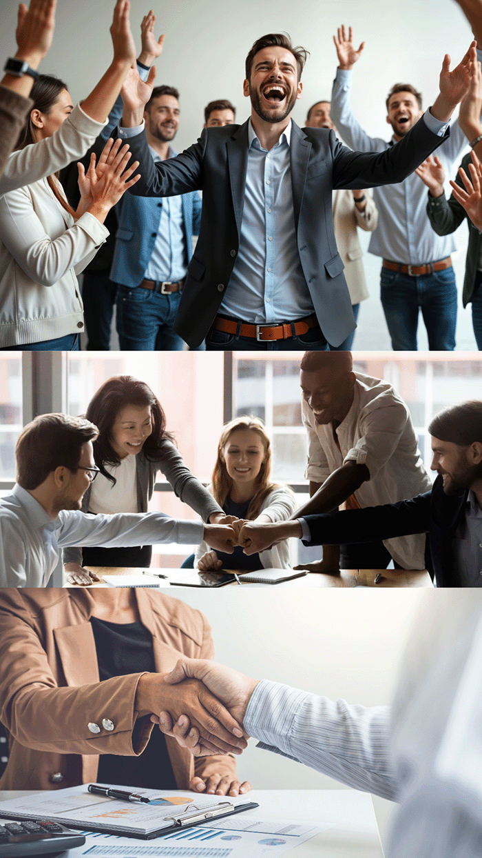 A series of photos of business men and women celebrating their work together after completing a leadership development program in Australia.